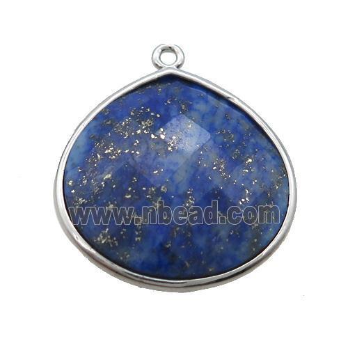 Natural Blue Lapis Lazuli Teardrop Pendant Platinum Plated