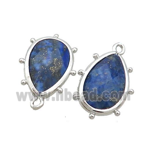 Natural Blue Lapis Lazuli Teardrop Pendant Platinum Plated