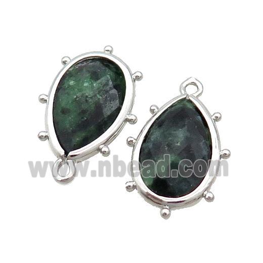 Green Zoisite Teardrop Pendant Platinum Plated