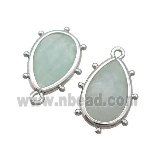 Green Fluorite Teardrop Pendant Platinum Plated