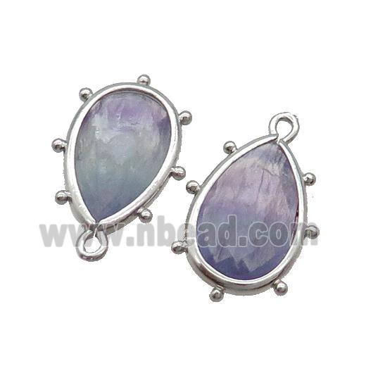 Purple Fluorite Teardrop Pendant Platinum Plated