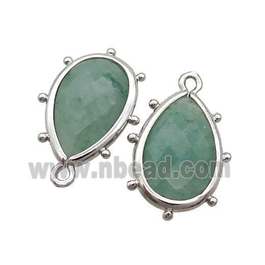 Natural Green Strawberry Quartz Teardrop Pendant Platinum Plated