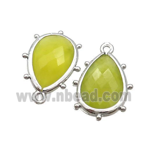 Natural Lemon Jade Teardrop Pendant Olive Platinum Plated