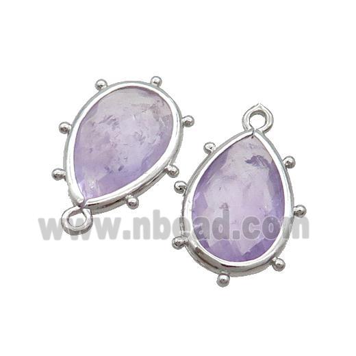 Natural Amethyst Teardrop Pendant Lt.purple Platinum Plated