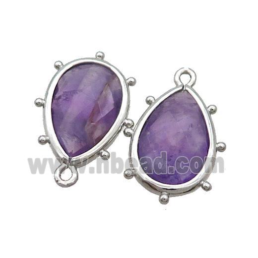 Natural Purple Amethyst Teardrop Pendant Platinum Plated