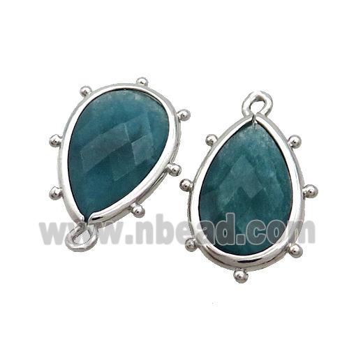 Teal Dye Jade Teardrop Pendant Platinum Plated