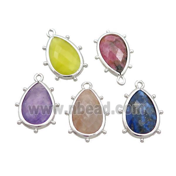 Mix Gemstone Teardrop Pendant Platinum Plated