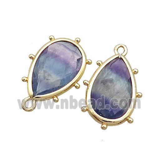 Natural Rainbow Fluorite Teardrop Pendant Multicolor Gold Plated