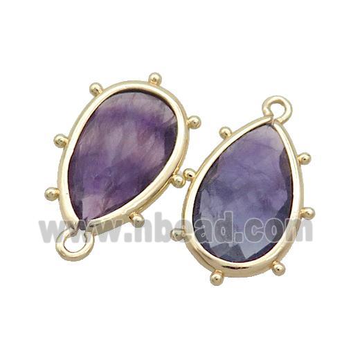 Natural Purple Fluorite Teardrop Pendant Gold Plated