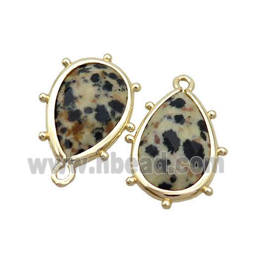 Natural Dalmatian Jasper Black Spot Teardrop Pendant Gold Plated