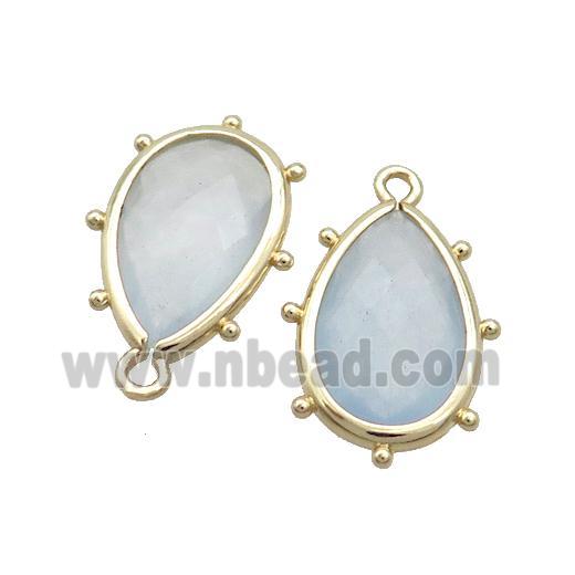 Lt.blue Jade Teardrop Pendant Dye Gold Plated