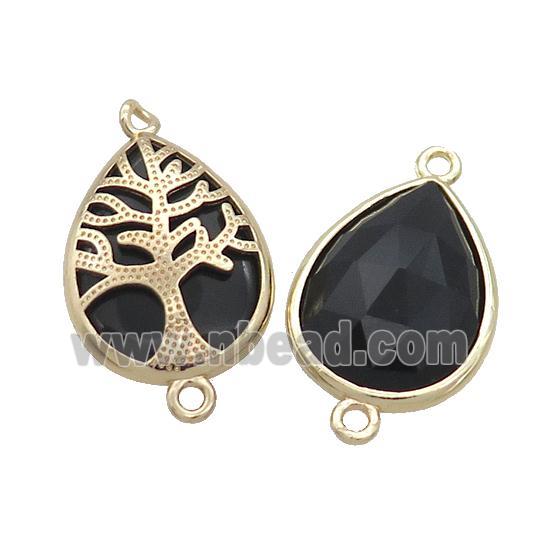 Black Onyx Agate Teardrop Connector Tree Of Life Gold Plated