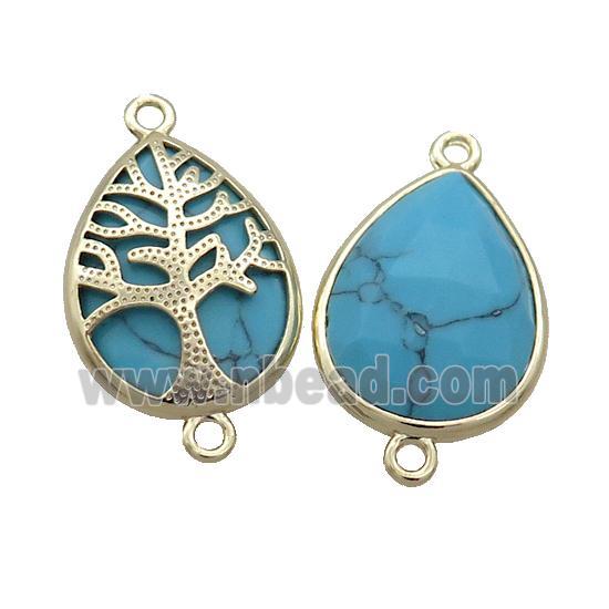 Blue Dye Turquoise Teardrop Connector Tree Of Life Gold Plated