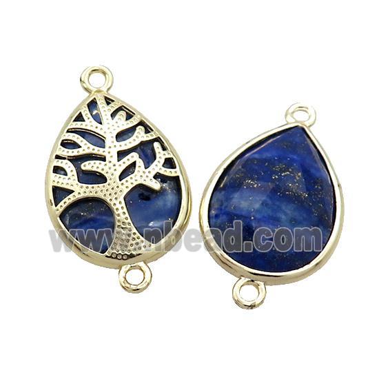 Natural Blue Lapis Lazuli Teardrop Connector Tree Of Life Gold Plated