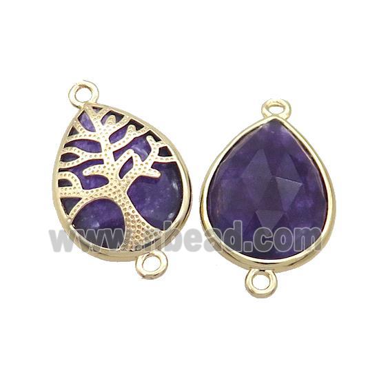 Natural Purple Amethyst Teardrop Connector Tree Of Life Gold Plated