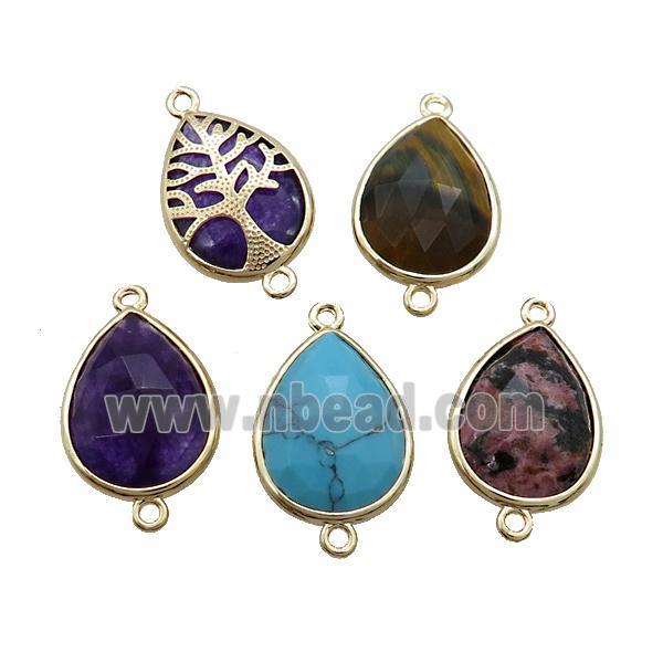 Mixed Gemstone Teardrop Connector Tree Of Life Gold Plated