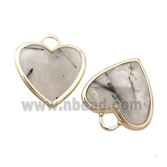 Black Rutilated Quartz Heart Pendant Gold Plated