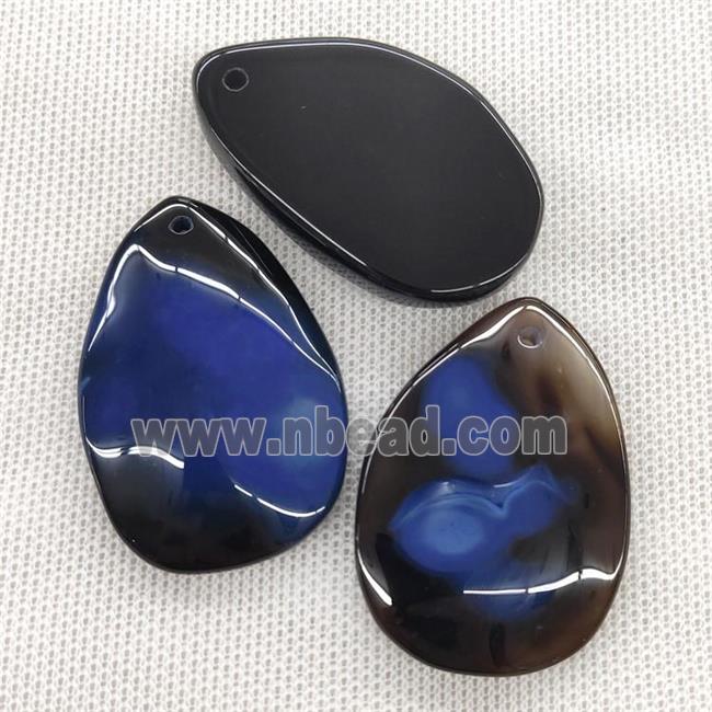 Natural Agate Teardrop Pendant Dye Blue