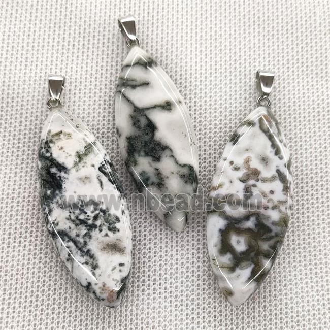 Natural Tree Agate Leaf Pendant Green