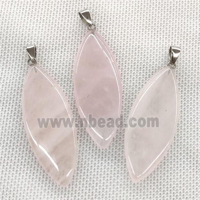 Natural Rose Quartz Leaf Pendant Pink