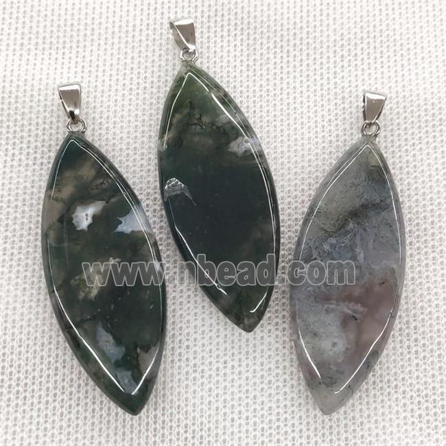 Natural Moss Agate Leaf Pendant Green