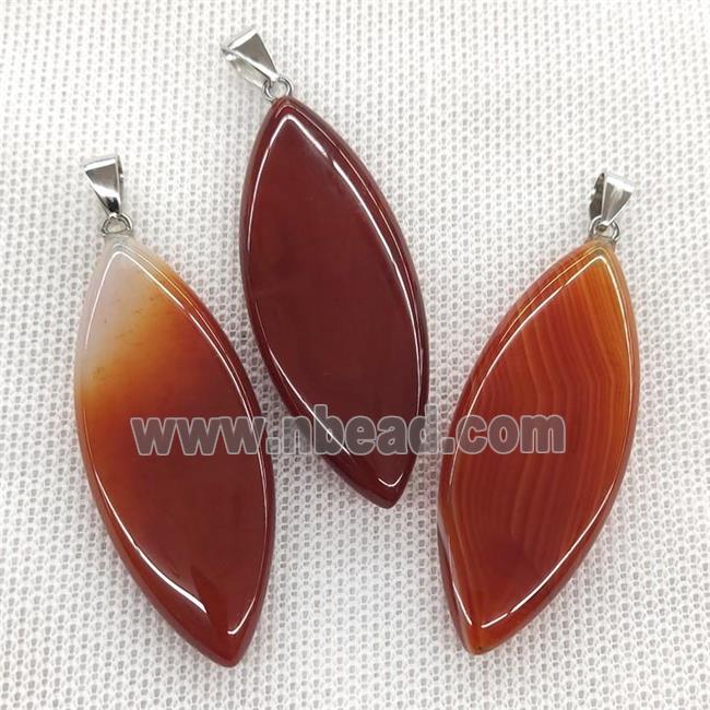 Natural Agate Leaf Pendant Red Dye