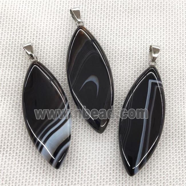 Natural Stripe Agate Leaf Pendant Black Banded