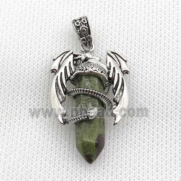 Alloy Dragon Pendant Pave Green Kambaba Japser Antique Silver