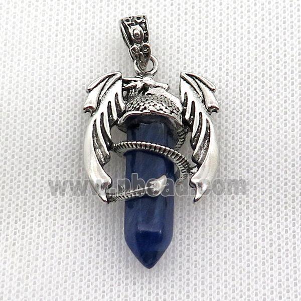 Alloy Dragon Pendant Pave Blue Synthetic Quartz Antique Silver