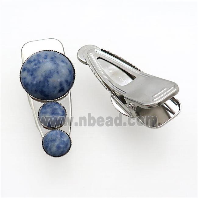 Copper Hair Clips Pave Blue Dalmatian Jasper Platinum Plated