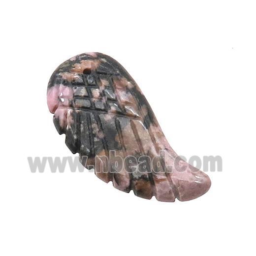 Natural Rhodonite Angel Wings Pendant Pink