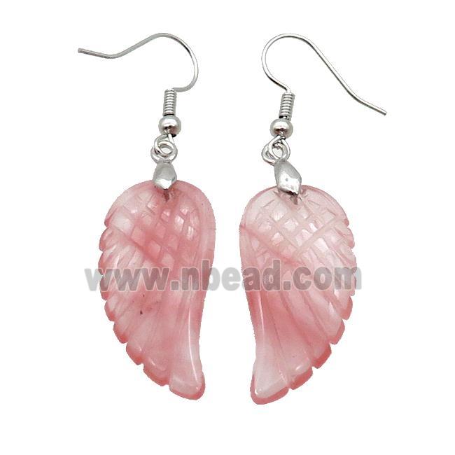 Red Synthetic Quartz Angel Wings Hook Earring