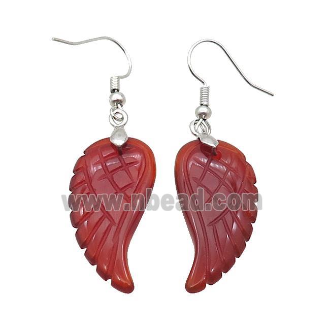 Natural Agate Angel Wings Hook Earring Red Dye