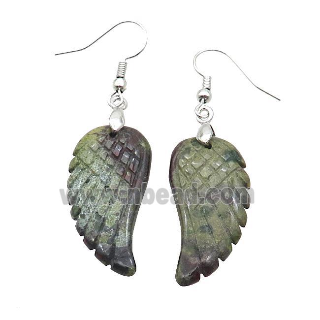 Green Bloodstone Angel Wings Hook Earring