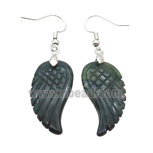 Green Moss Agate Angel Wings Hook Earring