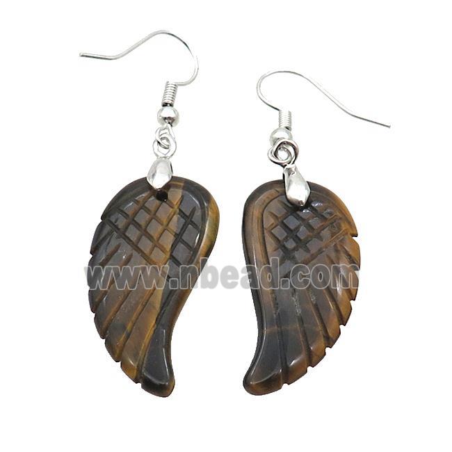 Natural Tiger Eye Stone Angel Wings Hook Earring