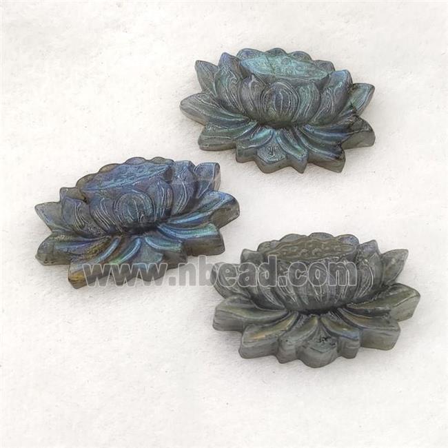 Natural Labradorite Lotus Pendant Carved