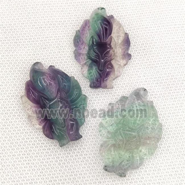 Natural Fluorite Fox Pendant Multicolor Carved