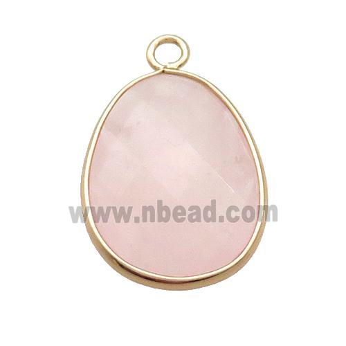 Pink Rose Quartz Teardrop Pendant Gold Plated