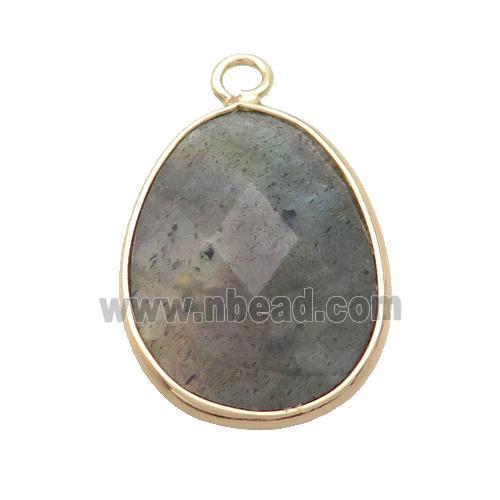 Natural Labradorite Teardrop Pendant Gold Plated