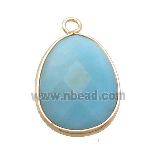 Blue Amazonite Teardrop Pendant Gold Plated