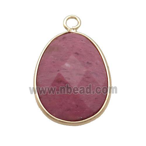 Pink Wood Lace Jasper Teardrop Pendant Gold Plated