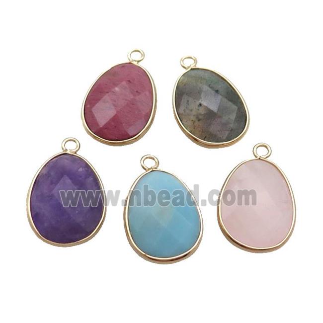 Mix Gemstone Teardrop Pendant Gold Plated