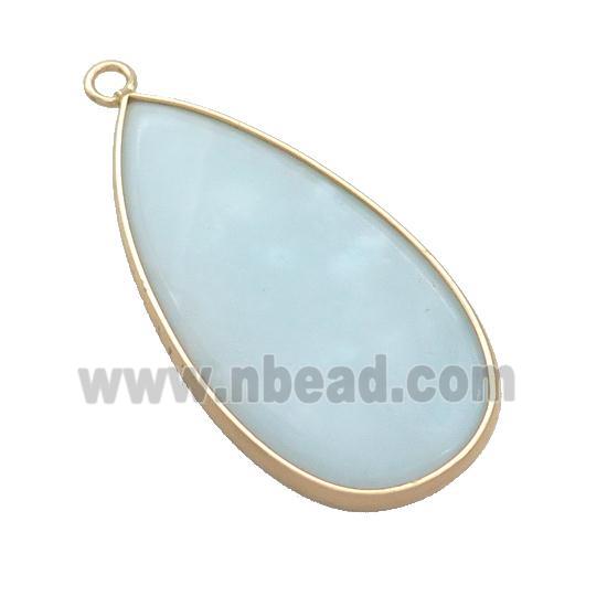 Blue Amazonite Teardrop Pendant Gold Plated