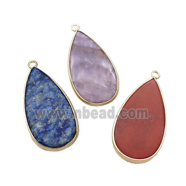 Mix Gemstone Teardrop Pendant Gold Plated