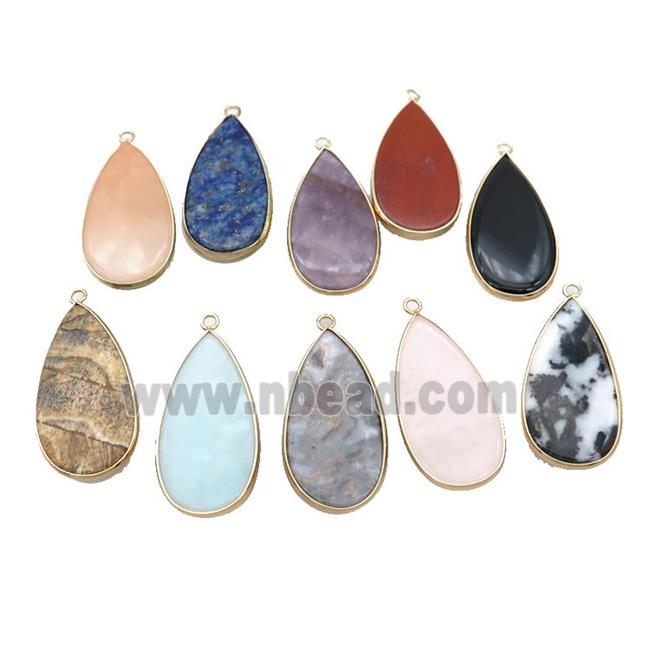 Mix Gemstone Teardrop Pendant Gold Plated