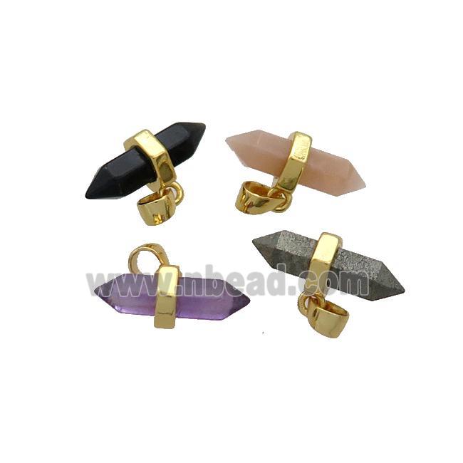 Mixed Gemstone Bullet Pendant Gold Plated Double Point