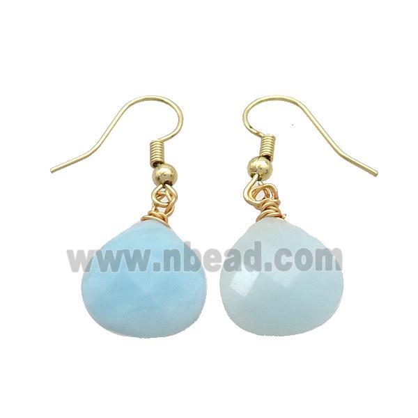 Blue Amazonite Copper Hook Earrings Teardrop Gold Plated