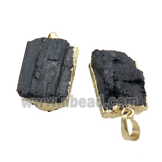 Natural Black Tourmaline Pendant Freeform Gold Plated