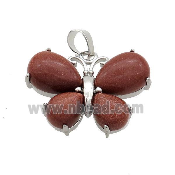 Golden Sandstone Butterfly Pendant Platinum Plated